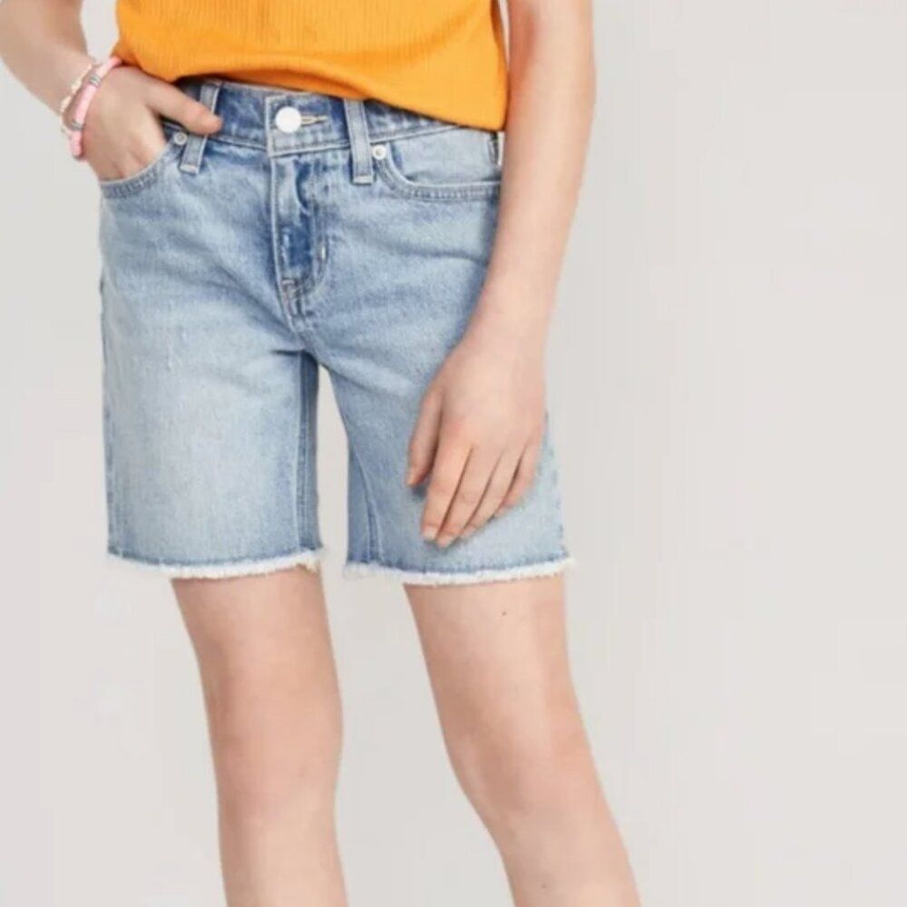 OLD NAVY Girls High-Waisted Cut-Off Jean Bermuda Shorts-Light Wash- Size 14-NWT